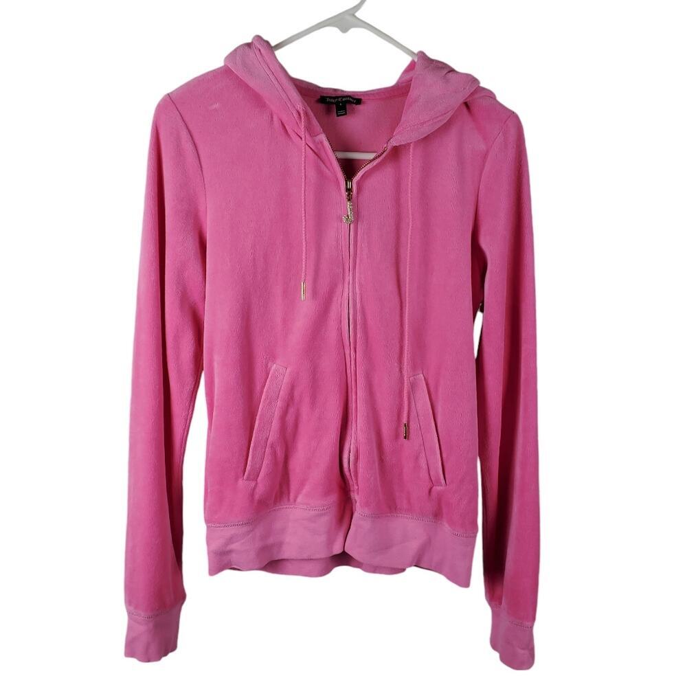 Juicy Couture Women Track Pink Zip Up Hoodie Sweater Size Large
